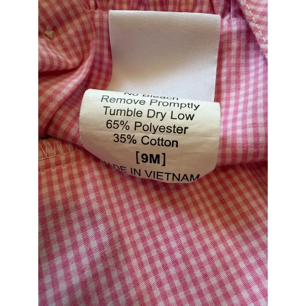 Stitchy Fish Baby Girl Pink Gingham Smocked Strawberry Bubble Romper Size 9M
